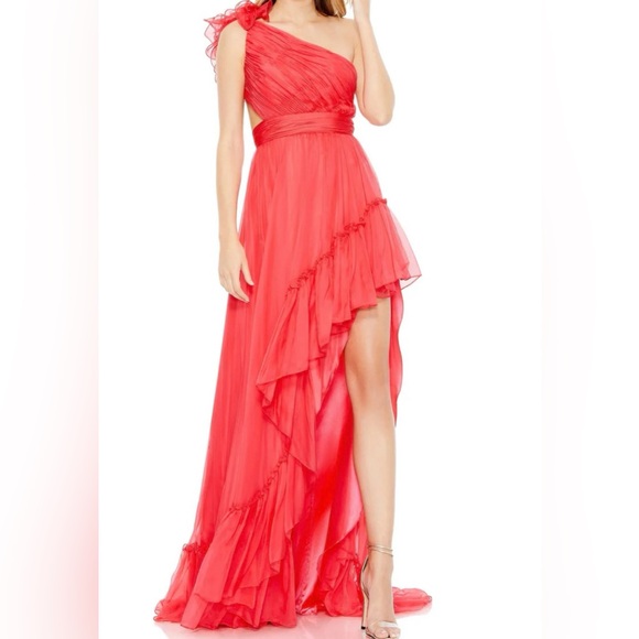 MAC DUGGAL RUFFLE ONE SHOULDER CUT OUT DRESS Cherry SZ 14 NEW $150.00 67989 - Picture 1 of 11